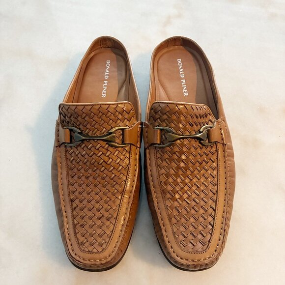 Donald Pilner Men's Woven Tan Leather Slip-On Mules Size 10.5 - Picture 1 of 7